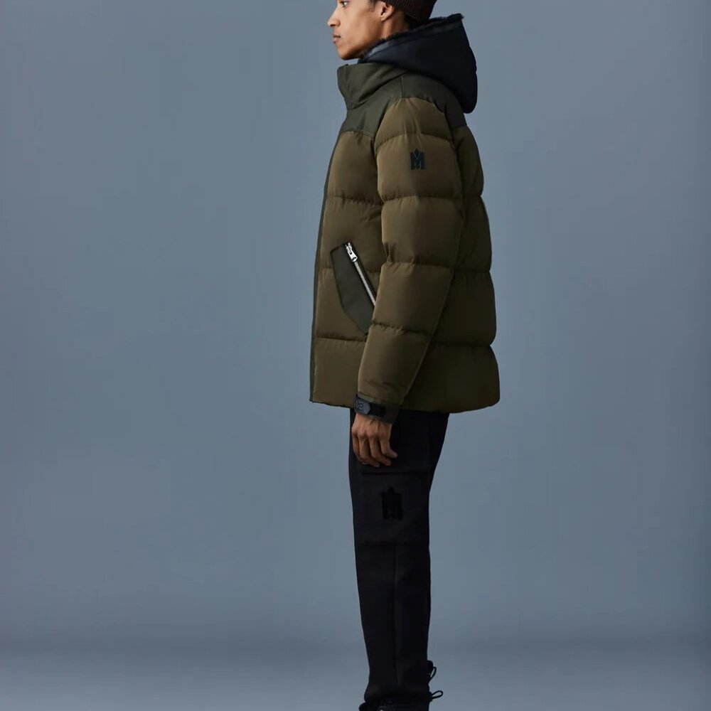 Mackage RILEY Classic Down Jacket with Removable Shearling bib / Army / Size S - Picture 4 of 7